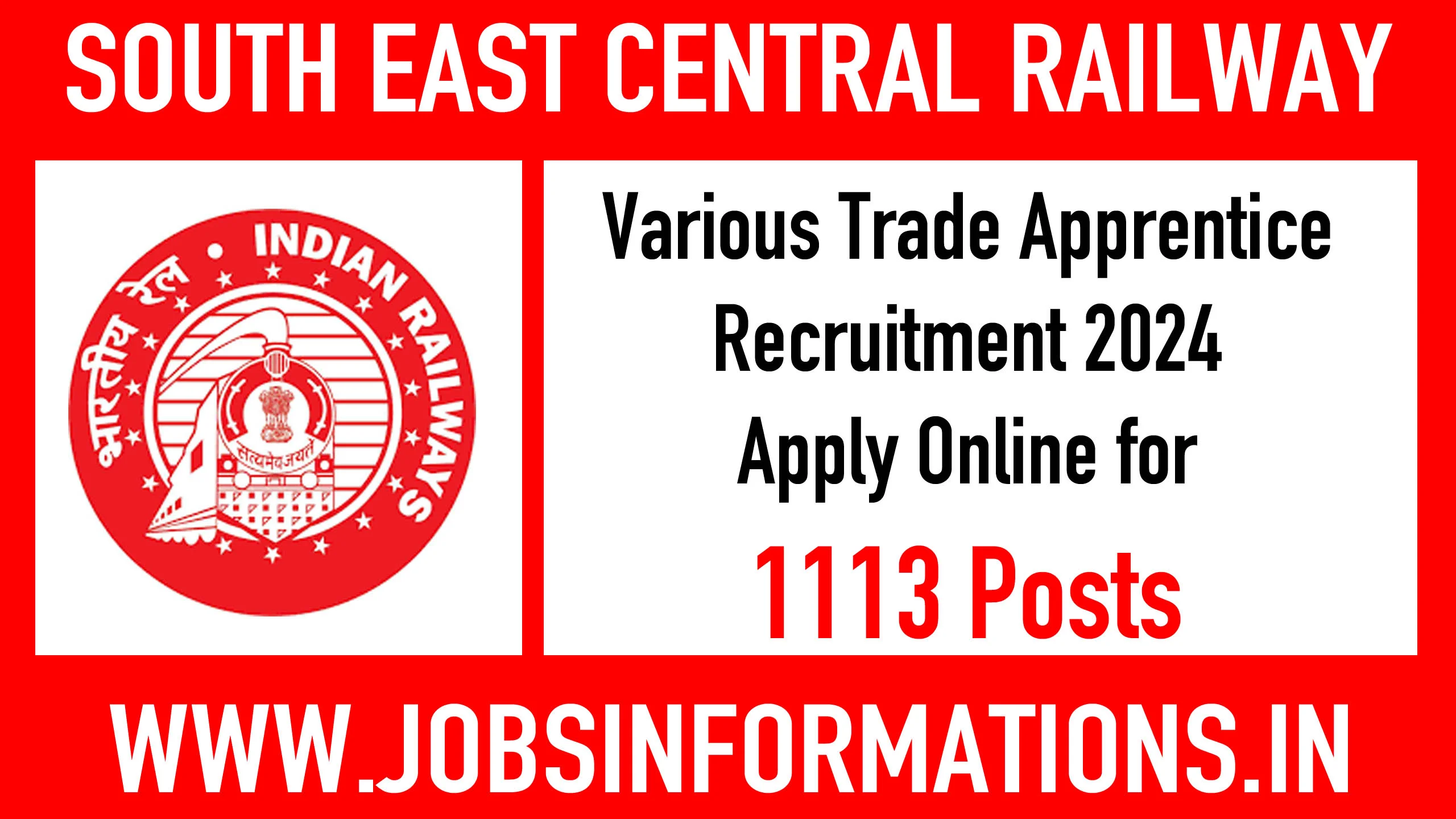 South East Central Railway SECR Various Trade Trainee Recruitment 2024, Apply Online for 1113 Posts