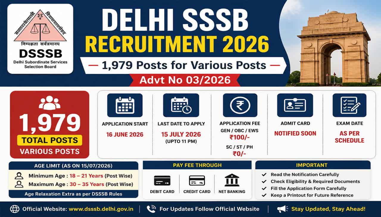 Delhi SSSB Recruitment 2026: 1,979 Posts for Various Posts, Advt No 03/2026