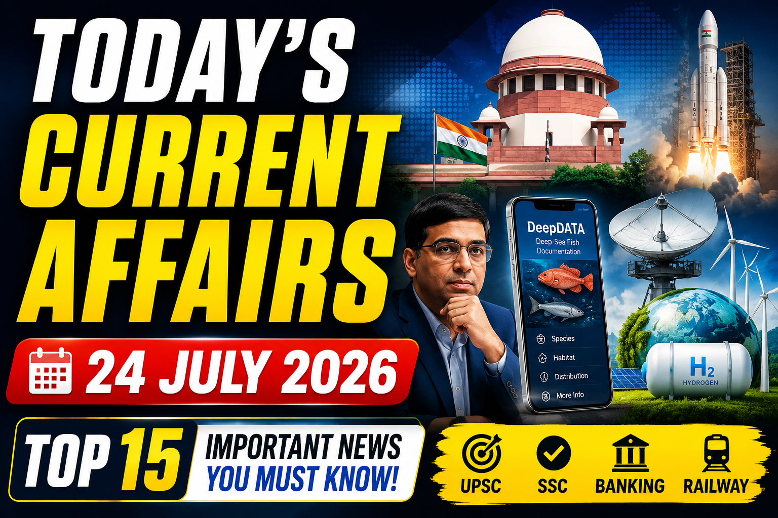 Current Affairs Today 24 July 2026 | Top 15 Important News for UPSC, SSC & Banking