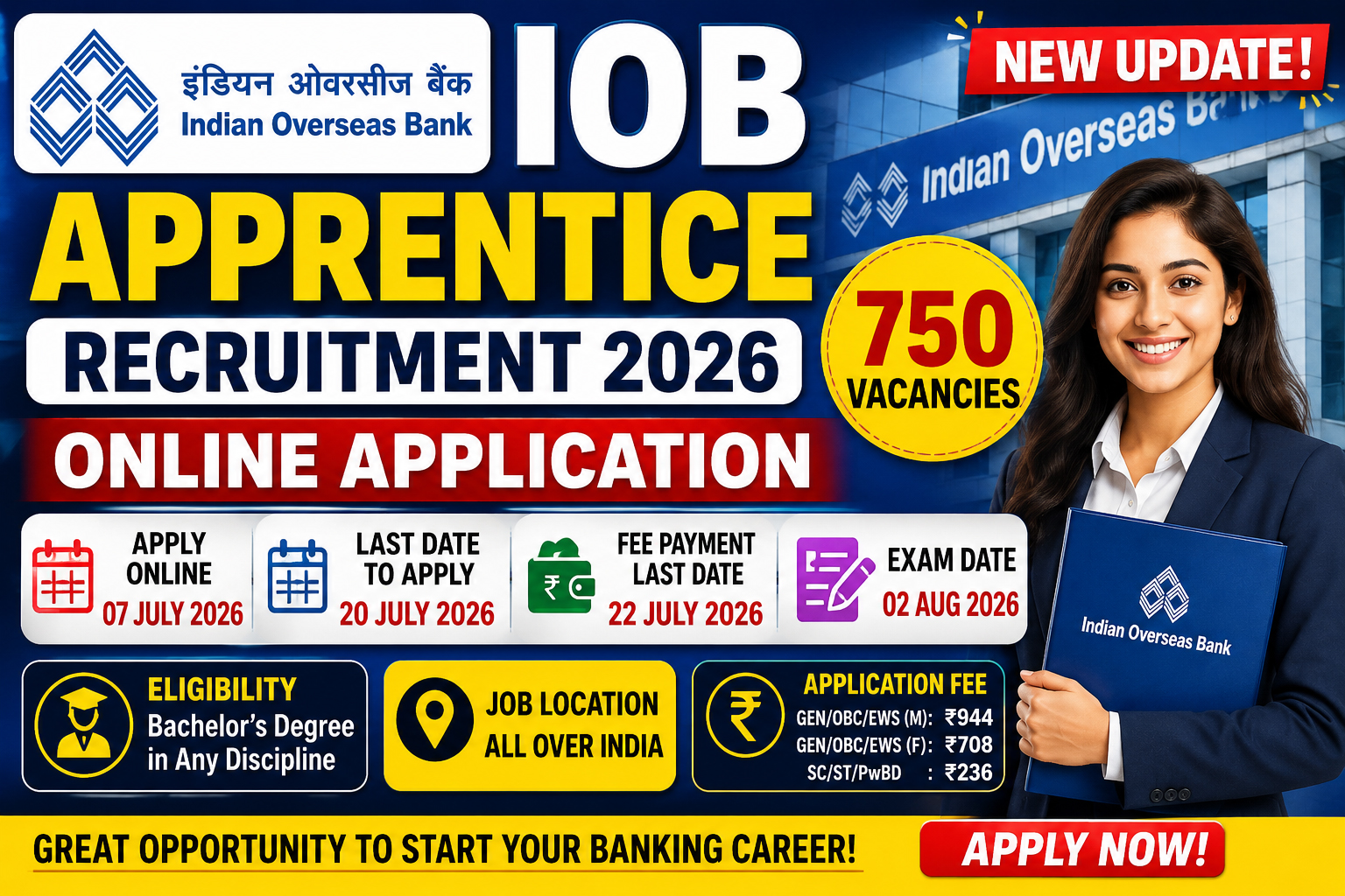 Indian Overseas Bank IOB Apprentice Recruitment 2026: Online Application for 750 Vacancies