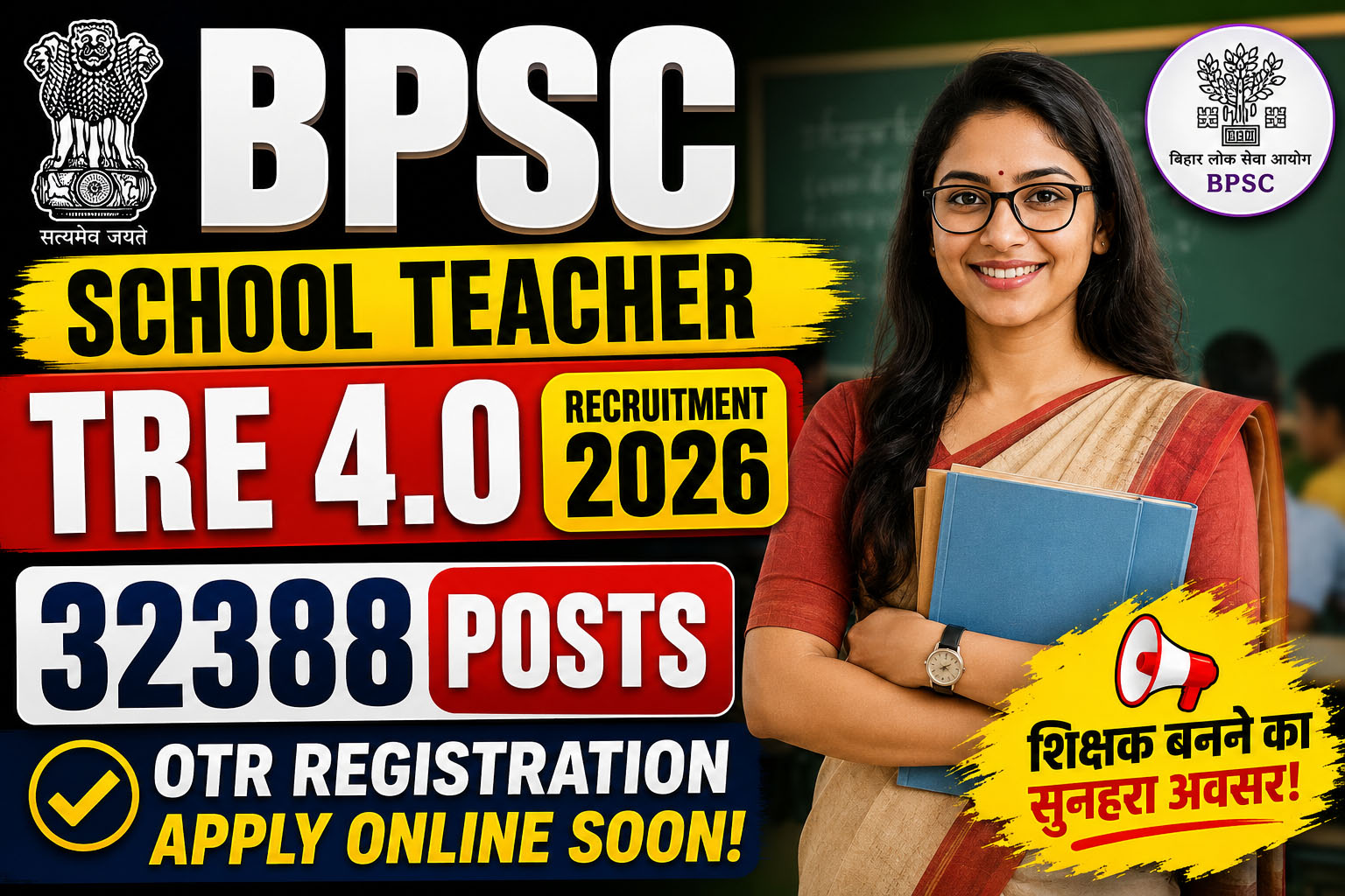 Bihar BPSC TRE 4.0 Recruitment 2026: 32,388 Teaching Posts, OTR Registration Started